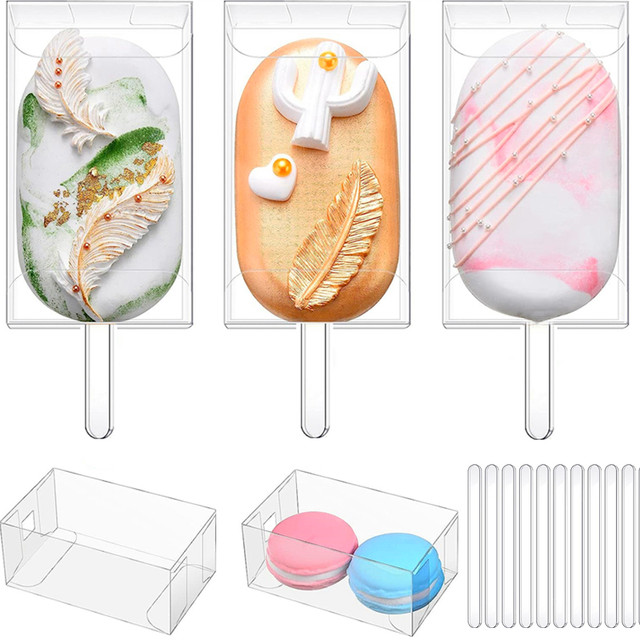 Ice Cream Chocolate Cake Boxes with Popsicle Stick Clear Plastic Folding  Packaging Box Transparent Cakesicle Boxes DIY Homemade - AliExpress